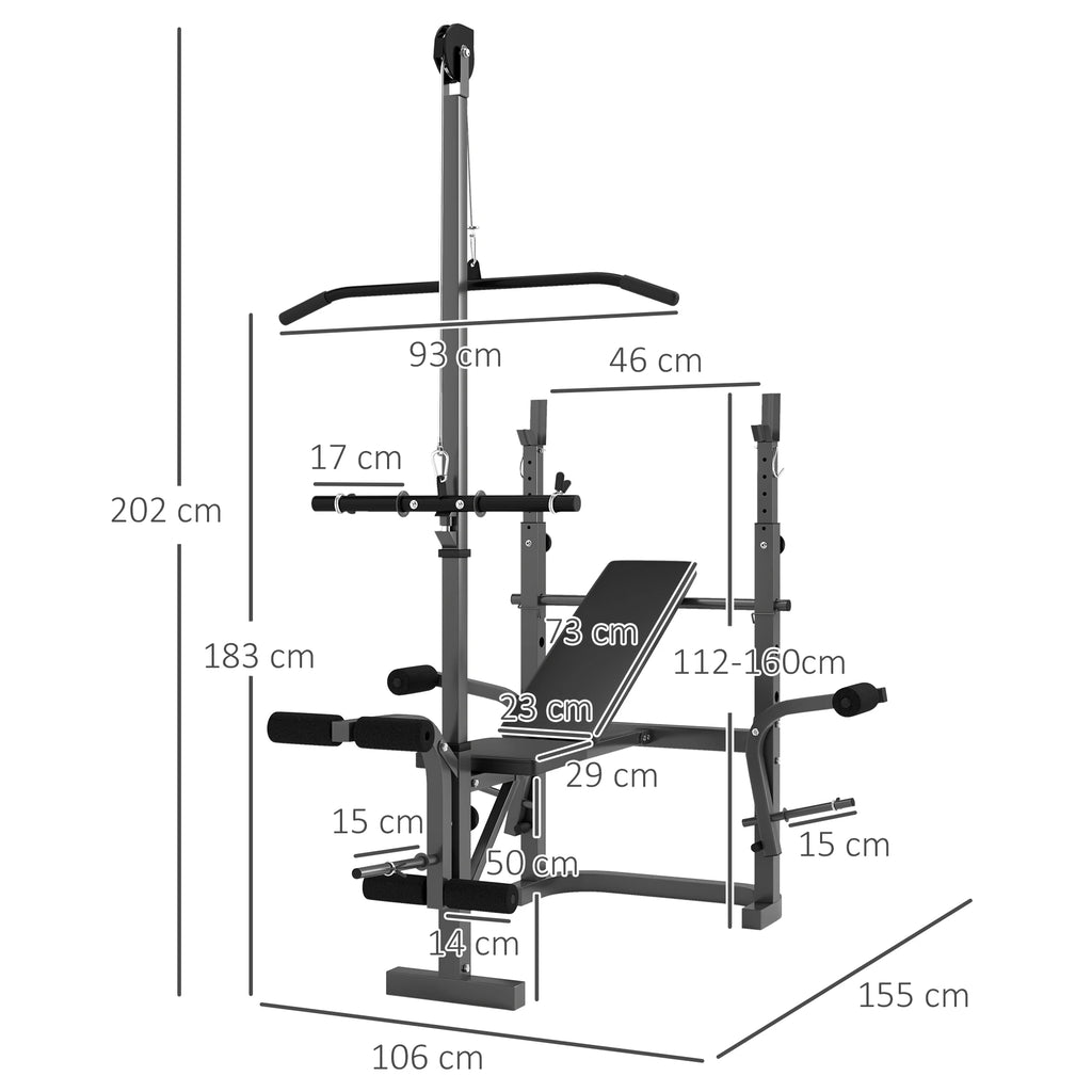 Adjustable Weight Bench with Bench Press Rack, Preacher Curl Bench, Leg Extension and Lat Pull Down