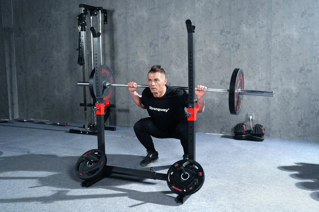 50KG / 70KG / 100KG Olympic Weight Plates + 6FT or 7FT Olympic Barbell + Adjustable Full Squat and Barbell Rack