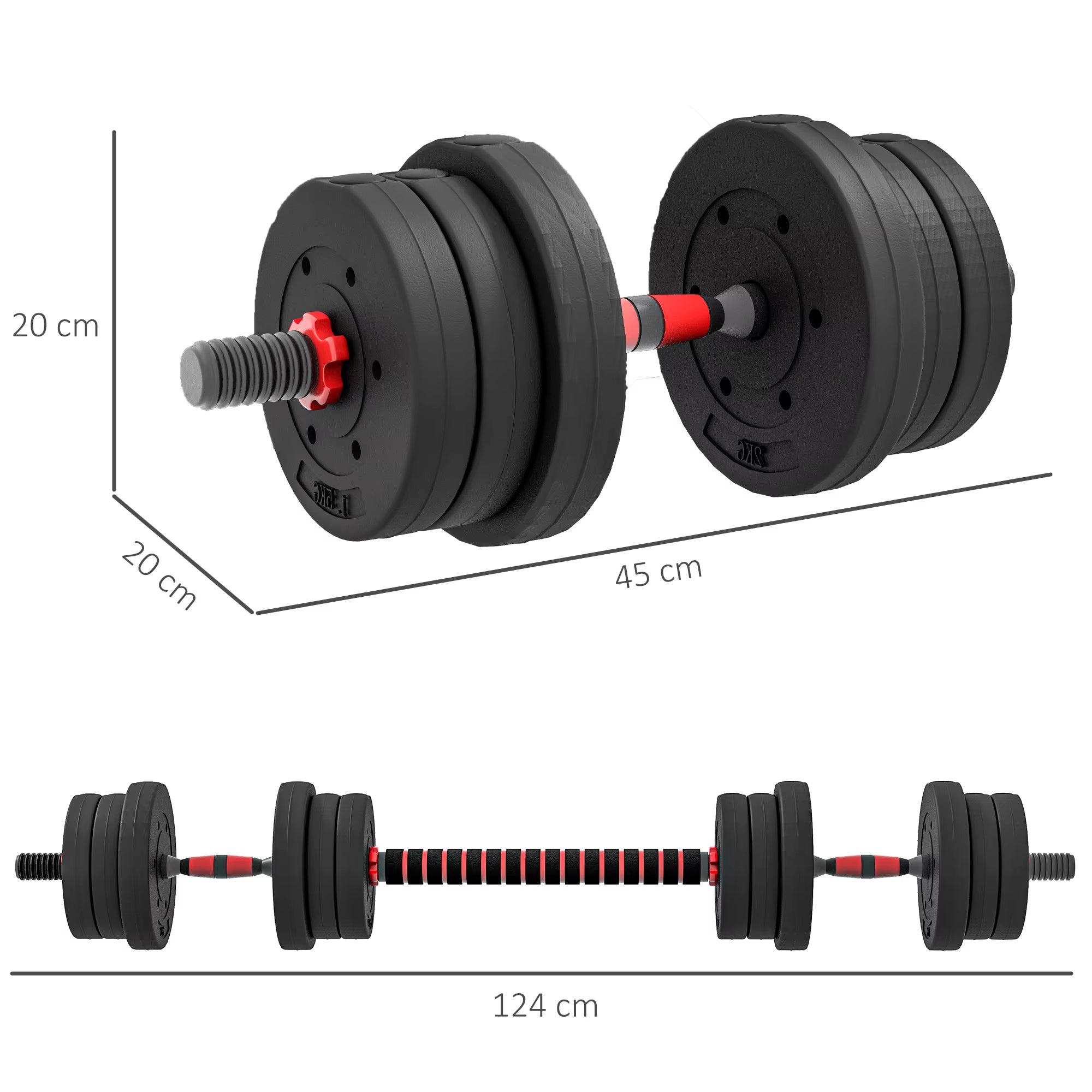 20Kg 2 in 1 Adjustable Dumbbells Weight Set, Dumbbell Hand Weight Barbell for Body Fitness, Lifting Training for Home